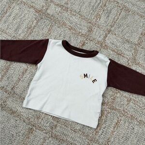 Quincy Mae Long Sleeve 'Smile' Tee - White and Brown
